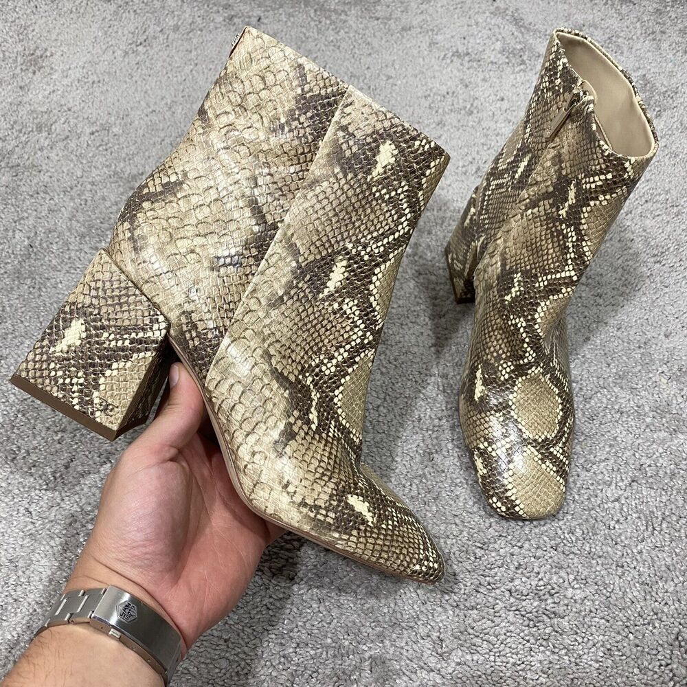 Sam Edelman Daruby Snakeskin Booties Womens 9M Brown Ankle Boots Block Heels